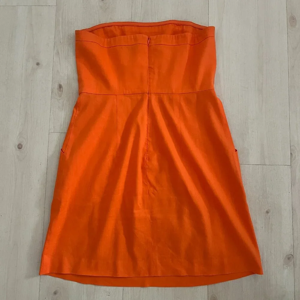 Theory Women's Orange Linen Bandeau Style Dress Size 4 - Picture 2 of 4